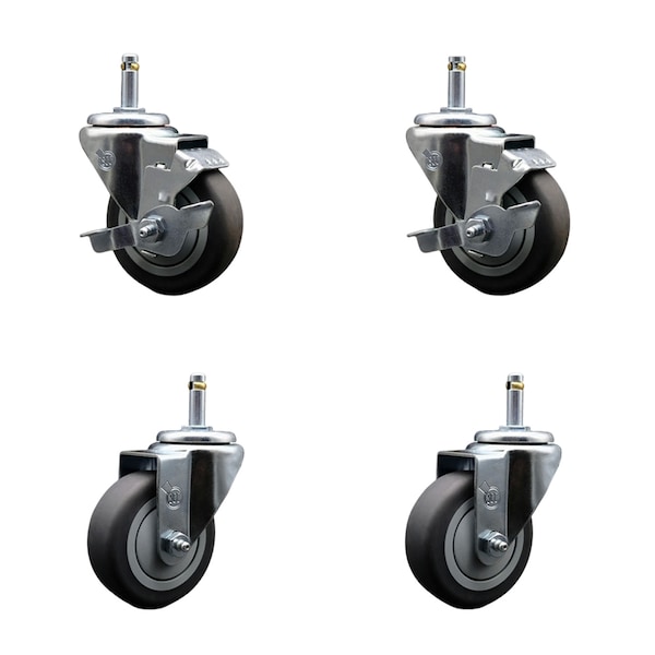 Service Caster 3.5'' Thermo Rubber Wheel Swivel 7/16'' Grip Ring Stem Caster Set 2 Brake, 4PK SCC-GR20S3514-TPRB-TLB-716138-2-S-2 - main